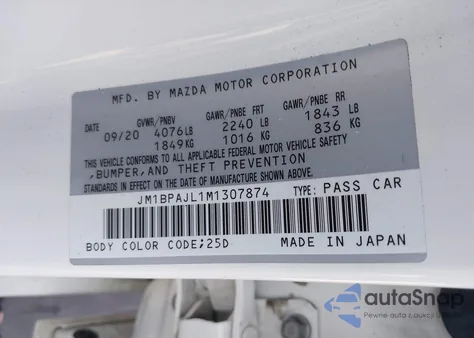 2021 Mazda Mazda3 2.5 S из США, поврежденный, VIN JM1BPAJL1M1307874